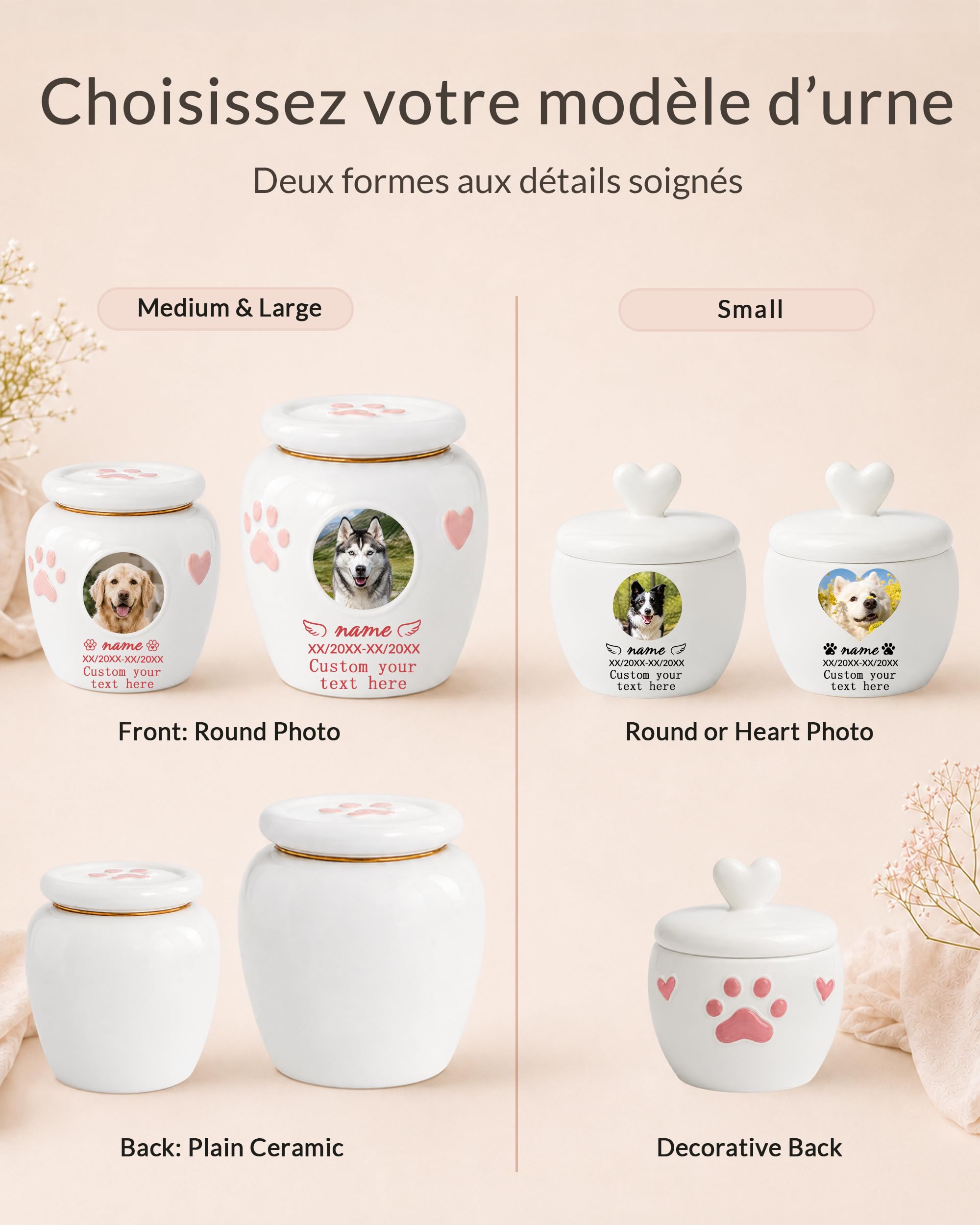 Iwe Custom Dog Urns for Ashes with Photo Name Ceramic Urn for Dog Ashes (Small), White - Image 6