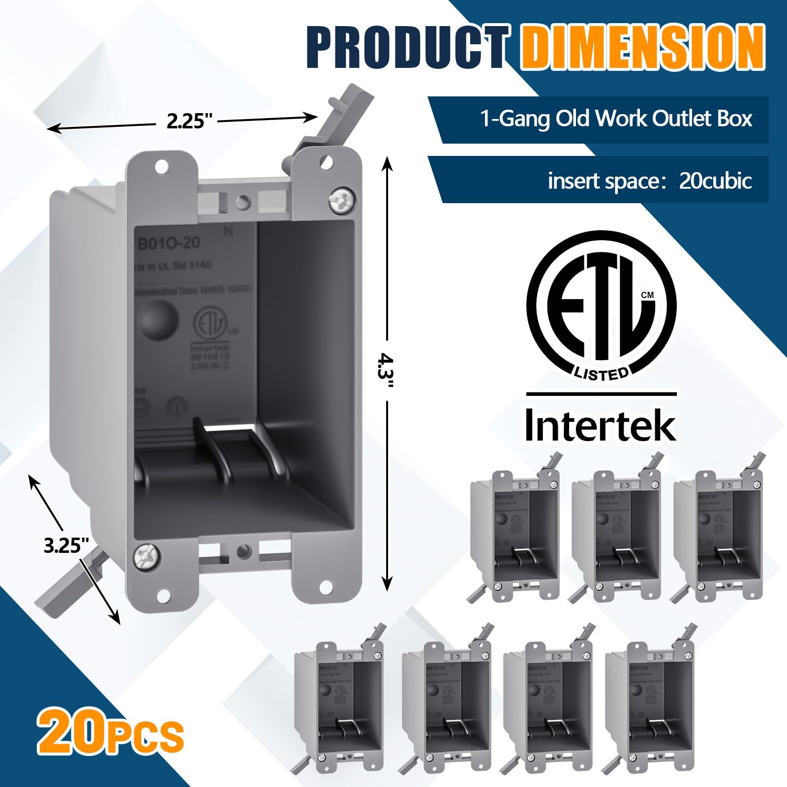 Tellegloww Paquete de 20 cajas de tomacorriente eléctrica de trabajo antiguo, 1 banda, 20 pulgadas cúbicas, caja de salida eléctrica ultra profunda, conexión de plástico PVC para interruptores, etc