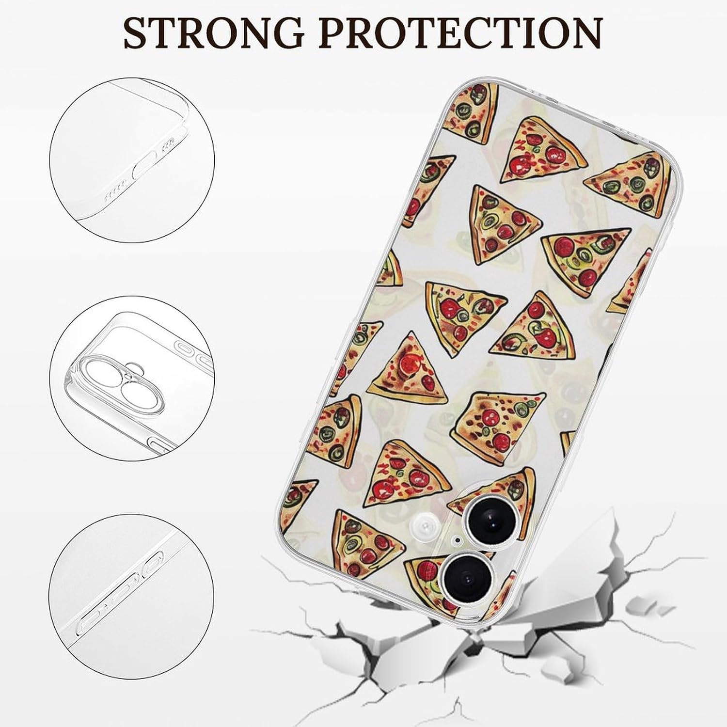 Clear Phone Case for iPhone 17 Case, Pizza Pattern Prints Shockproof TPU Cell Cover with Wireless Charging, Anti-Yellowing, Transparent image 2