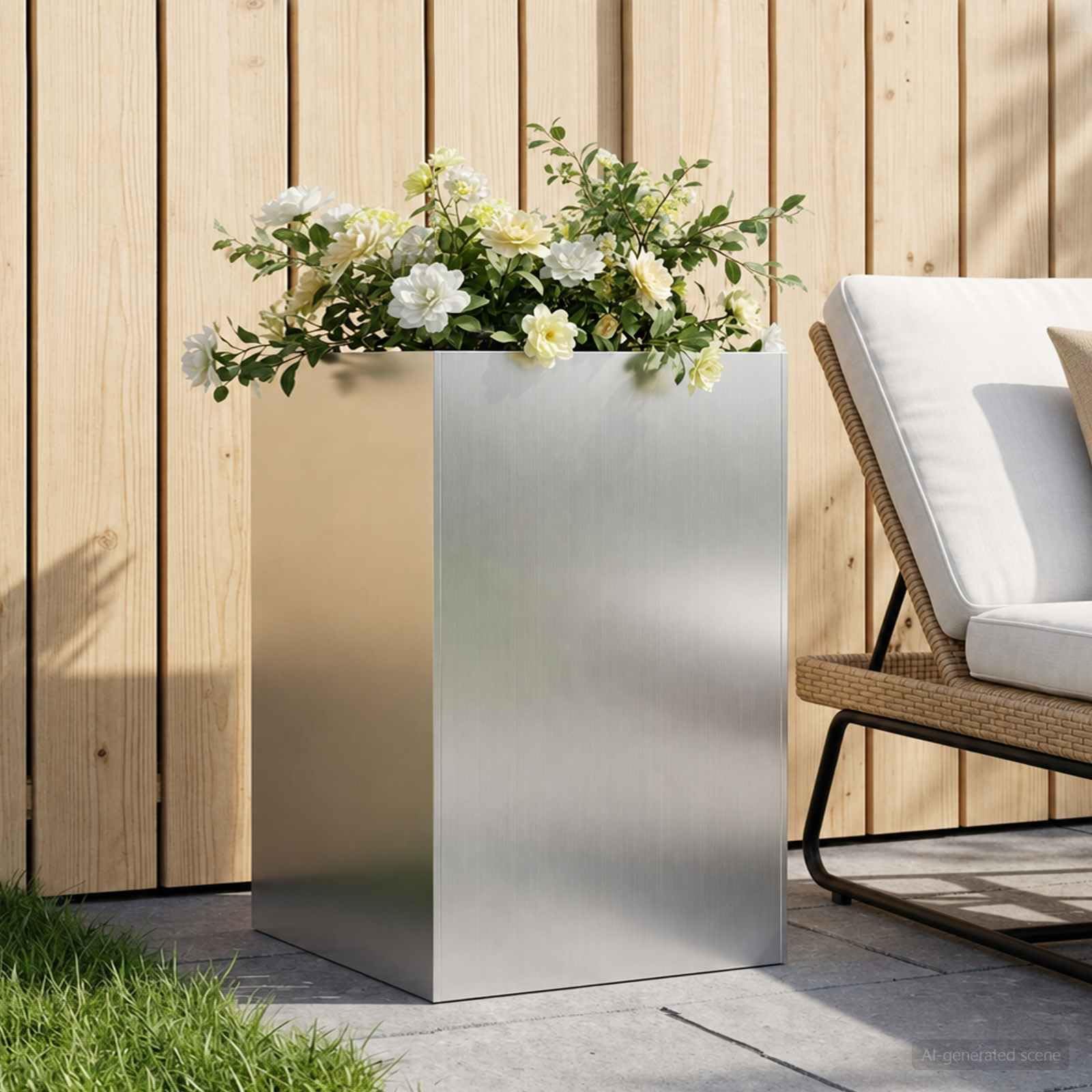 Genérico Macetero de Jardín Plateado 40 x 40 x 75 cm Acero Galvanizado,Casa y jardín,Maceteros y jardineras,7.5 kg-8005382