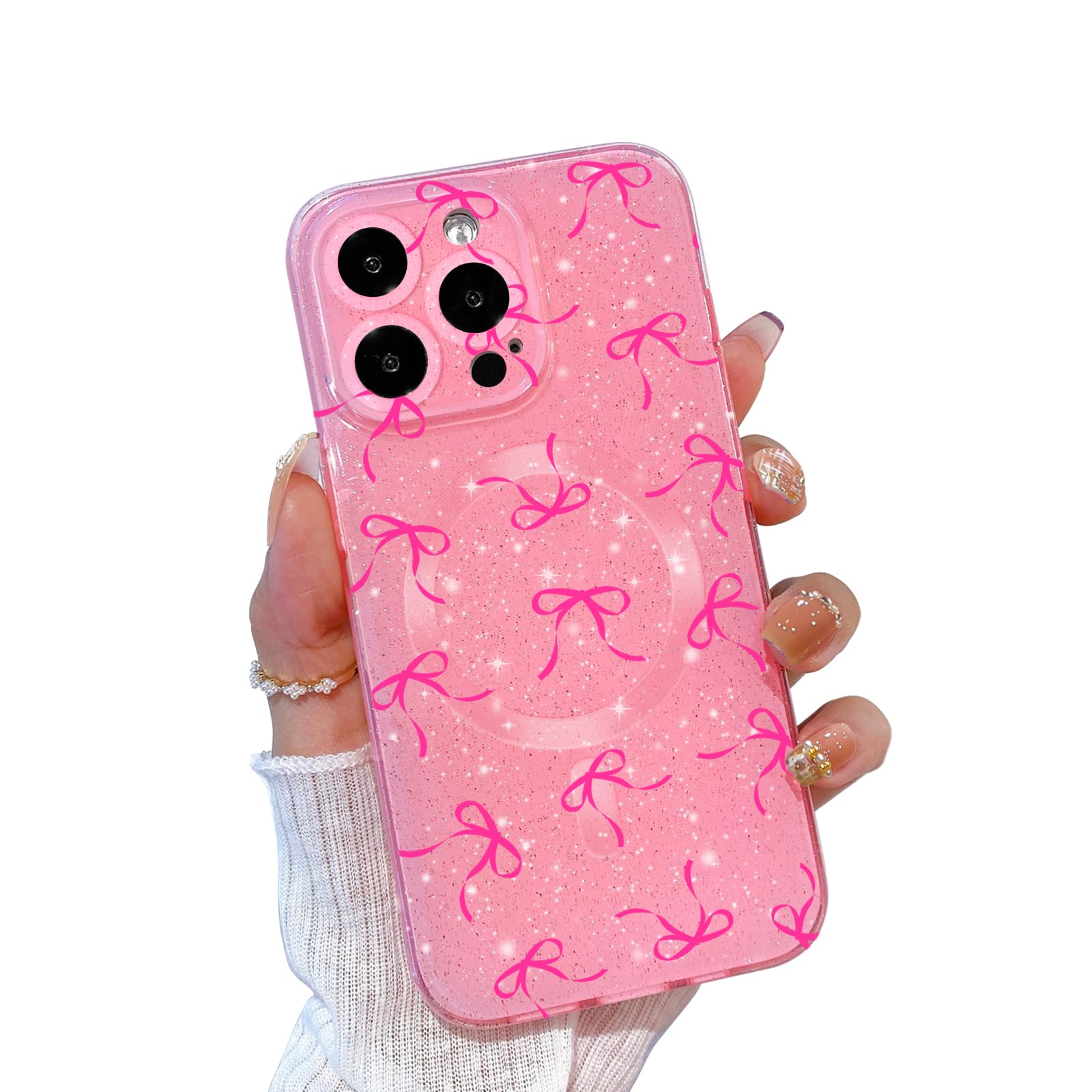 Coque iPhone 16 Pro Max Magsafe paillettes rose fluo - 7