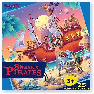 Playqid Jumbo Pirate Ship Toddler Jigsaw Puzzle for Kids | Sneaky Pirates 25 Jumbo Piece Floor Puzzle for Age 3 Year Old Boys and Girls | Educational and Fun Puzzles for Kids