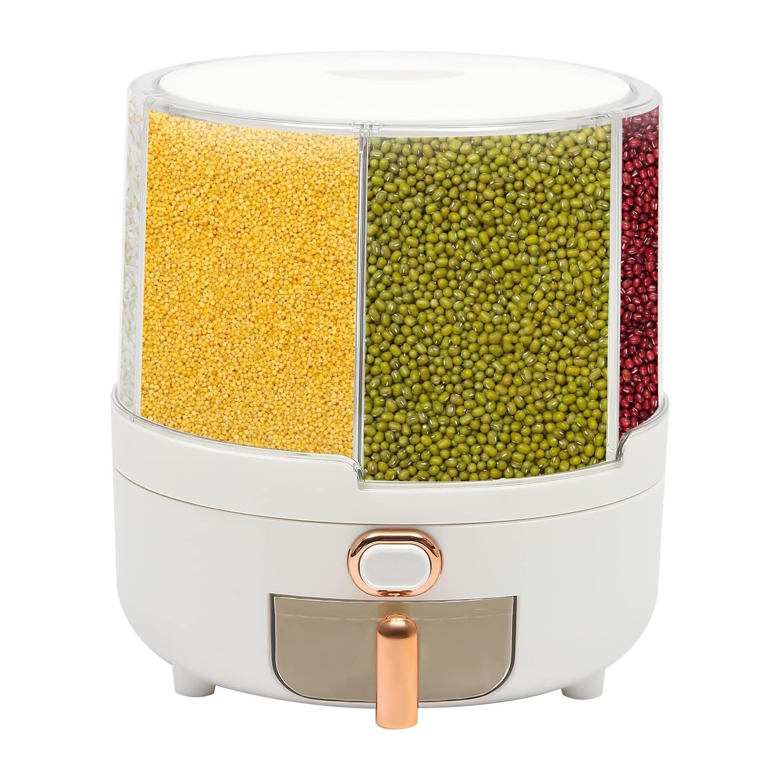 CVdrtyED Dry Food Cereal Dispenser 6 Grid Rotating Dry Food Grain Rice Container Storage Box Cereal Dispenser For Beans Flour Pantry Rice Container