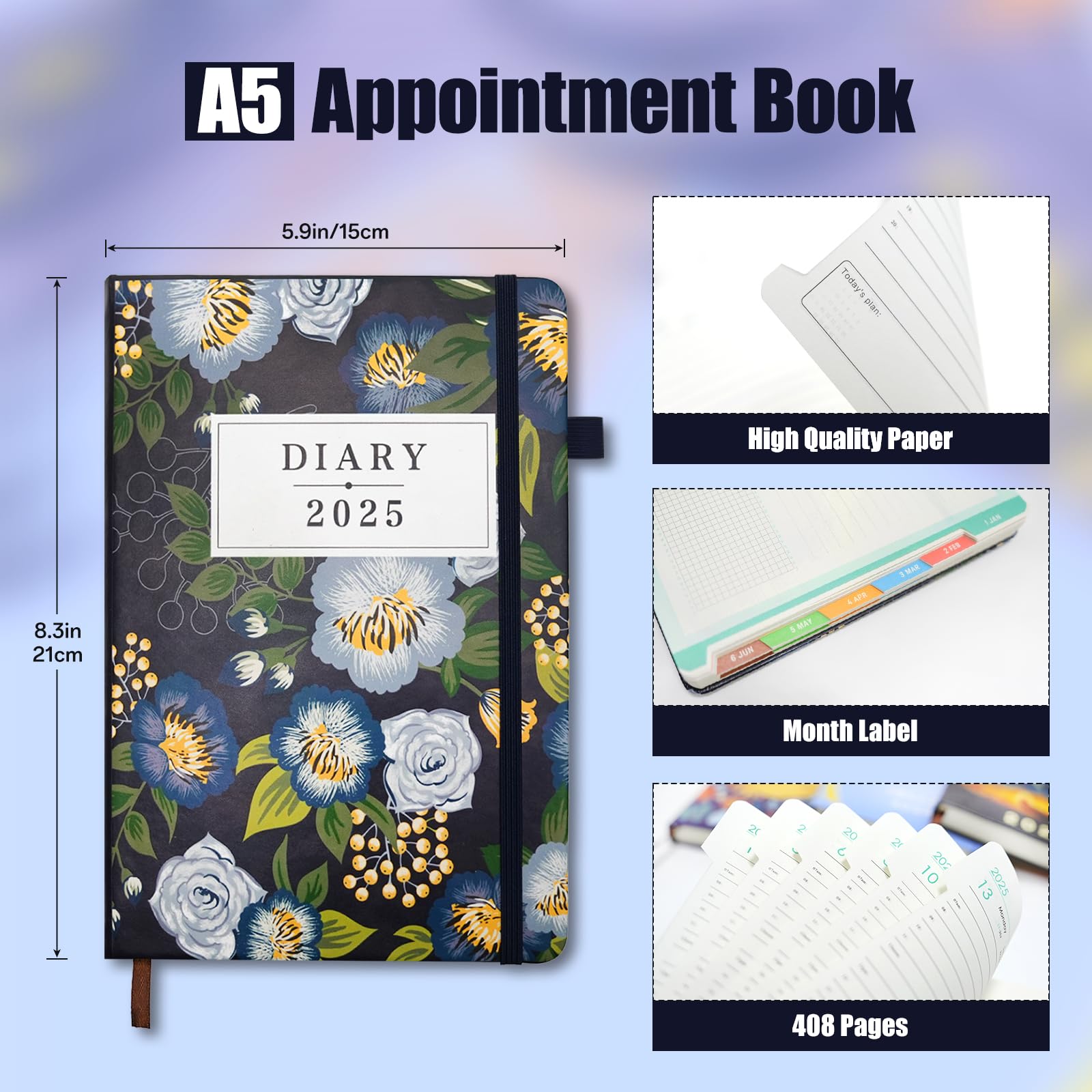 Pcuntslo 2025 Diary A5 Week to View, Colorful Weekly Planner, Appointment Book with Pen - Image 3