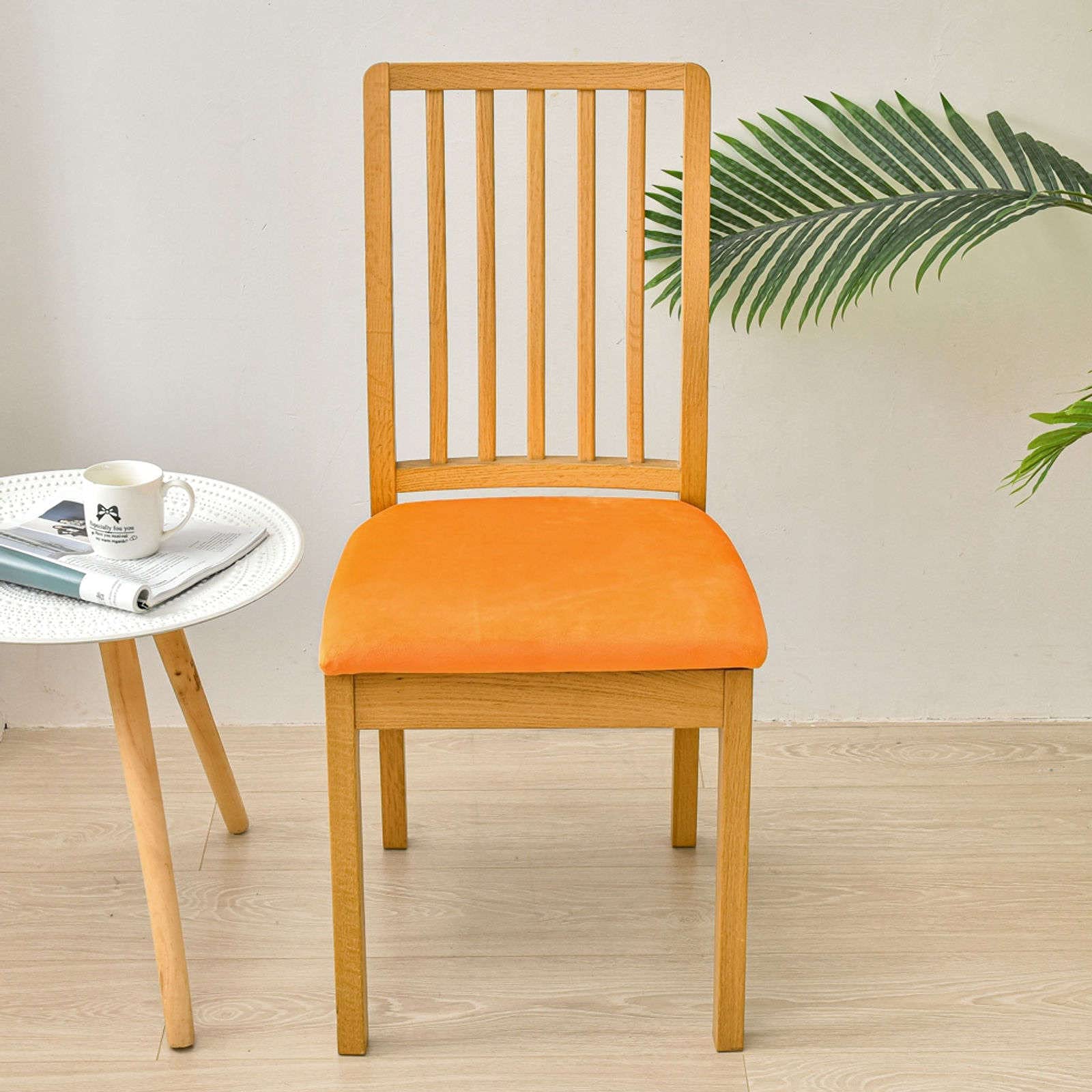 JHLD Stretch Chair Seat Covers, Velvet Dining Chair Seat Covers Dining Room Chair Seat Covers Soft Seat Covers for Dining Room Chairs Removable Washable for Living Room Kids-Orange-6 PCS