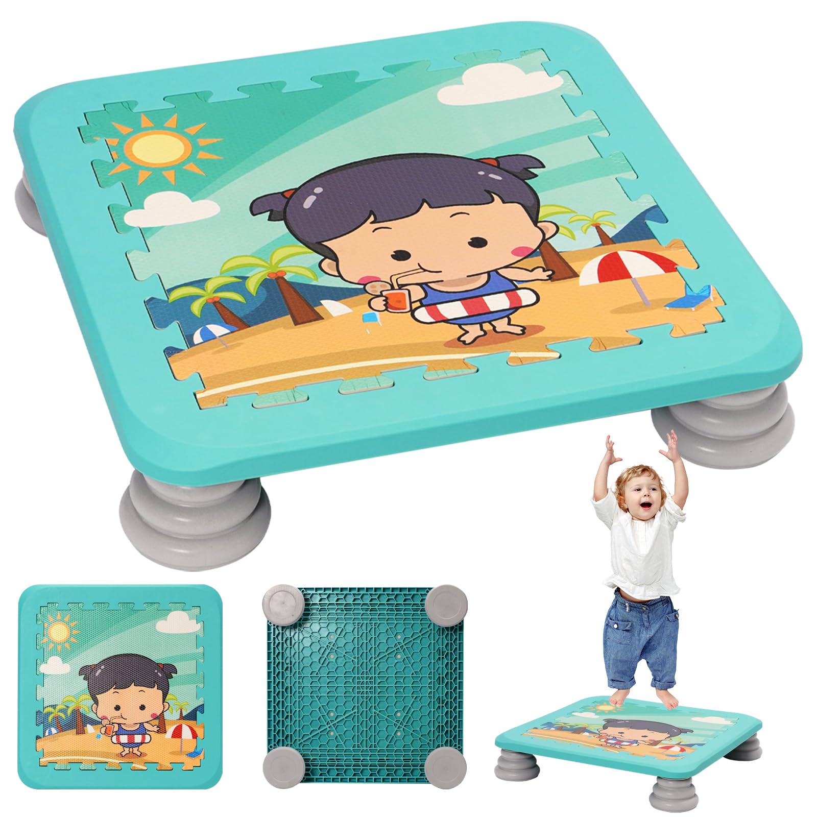Trampoline for Kids,Trampoline Board with Non-Slip Base,Autism-Friendly Sensory Toy for Kids Indoor/Outdoor,Max Loaded 165 Lbs/75KGS,Sensory Training Equipment for Boys Girls (blue)