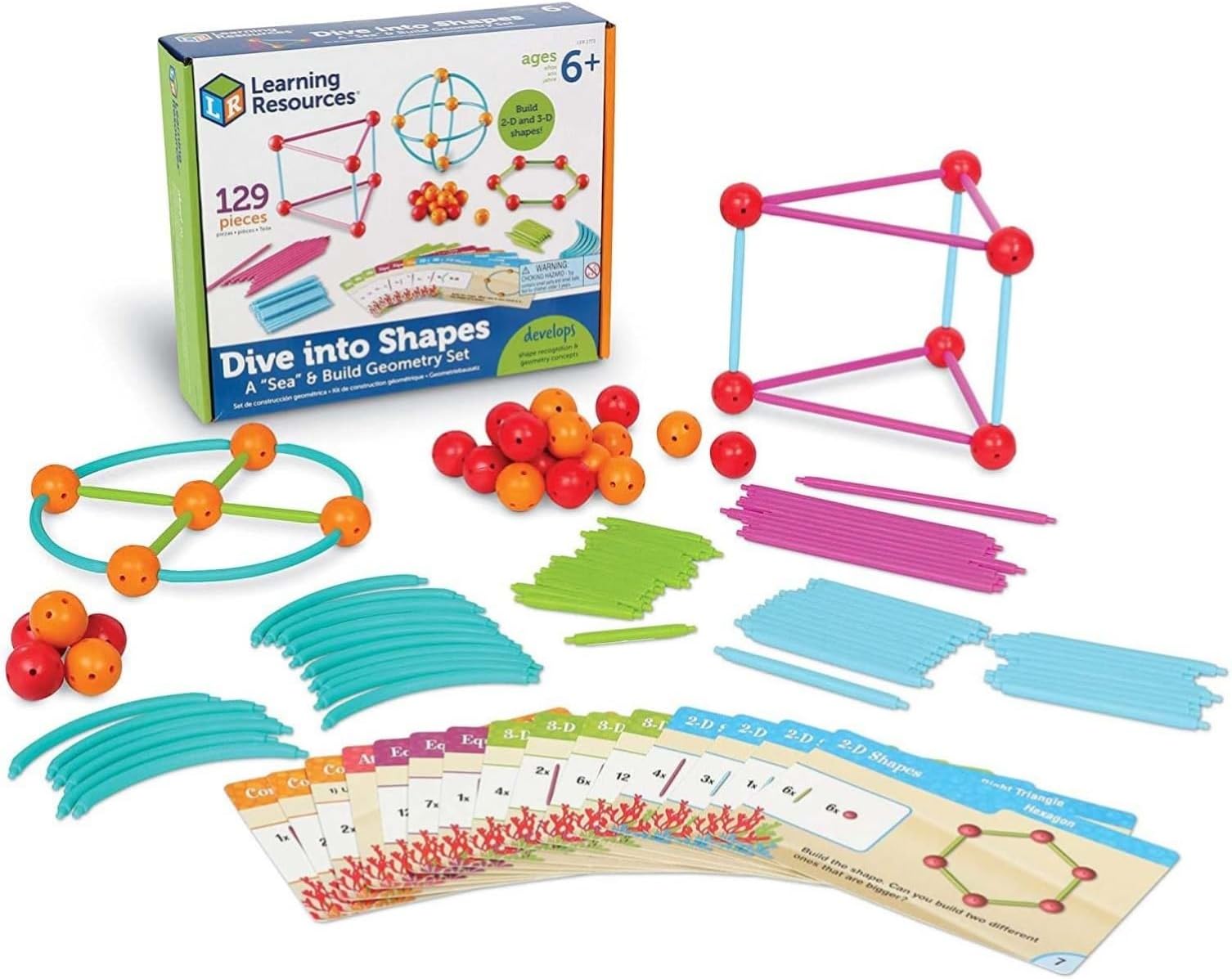 Learning Resources Math Teaching Material Insert & Connect Geometry Building Set, 3D & Flat Shapes, 129 Pcs., Ages 6, LER1773 Genuine Product