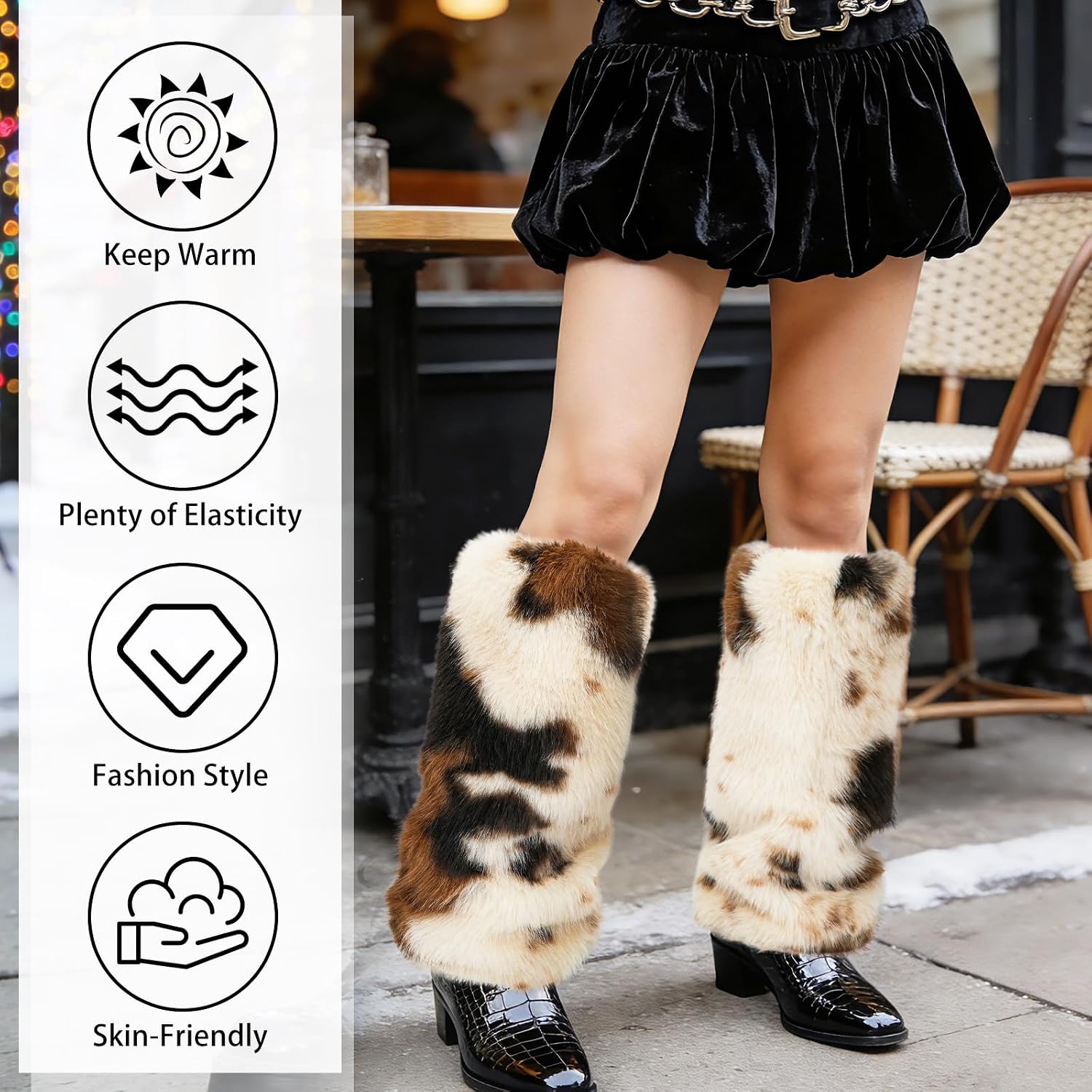 XEPST Faux Fur Fuzzy Leg Warmers Furry Boot Covers for Women, Cow Fur Leg Warmers for Halloween Party Costumes Holiday Festival Cosplay