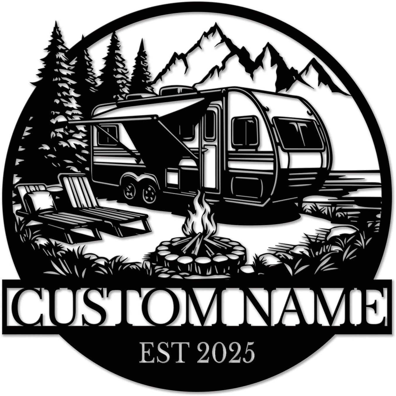Personalized RV Metal Sign, Custom Campsite Wall Decor, Rustic Camping Gift for Outdoorsmen, Mountain Trail Art, Family Camper Plaque (Style-8)