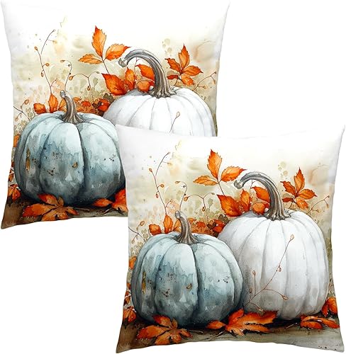 Miniatura 10 de Barneova Juego de 2 fundas de almohada de invierno de 18 x 18 pulgadas, diseño de copo de nieve azul, estampado de bosque natural, fundas