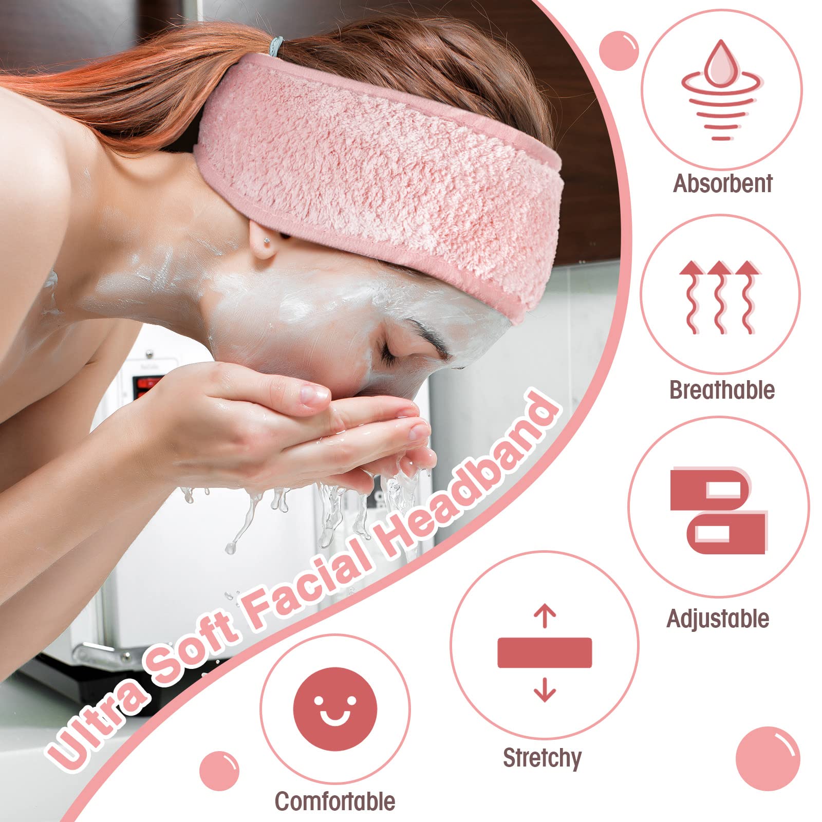 Giegxin 25-Piece Coral Fleece Spa Headbands, Multicolor