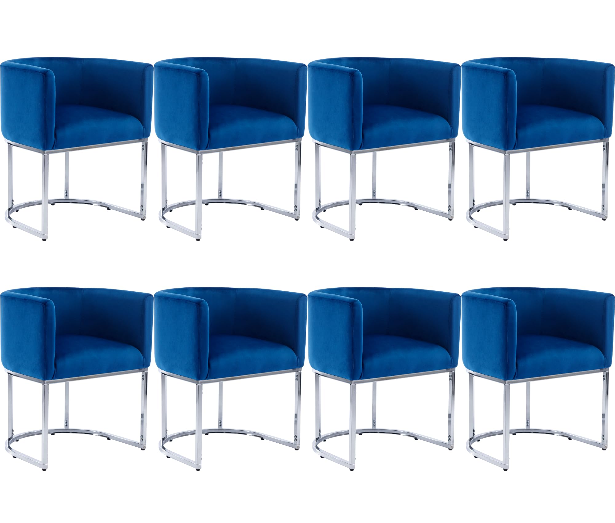 BESTANO Velvet Dining Chairs Set of 8 Modern Barrel Arm Chairs with Chrome Metal Frame, Upholstered Kitchen Chairs 18.5" Wide Accent Chairs for Living Room Dining Room Restaurant, Blue