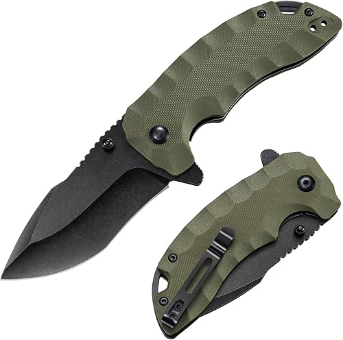 Miniatura 1 de Cuchillo de bolsillo para hombres  2.99 pulgadas 8Cr14MoV Blade G10 mango plegable cuchillo de bolsillo con clip  Pequeño cuchillo EDC para caza