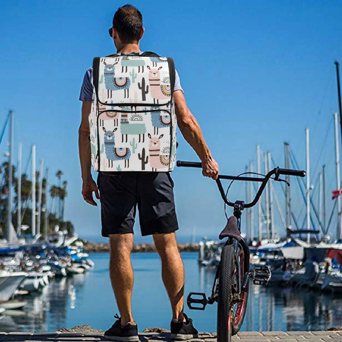 Big Sale Naanle Cute Cartoon Llama Cactus Pattern Casual Daypack College Multipurpose Backpack Large Travel Hiking Bag for Men Women,Waterproof Computer Bag