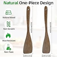 Vista 4 de 2 piezas de espátulas de madera, espátulas de freír planas de madera de 12.8 pulgadas, espátula de madera de mango largo para utensilios de cocina