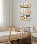 Nursery Book Shelves for Kids Rooms with Beads Set of 3,Wooden Floating Wall Bookshelves for Kids (Set of 3 Natural)