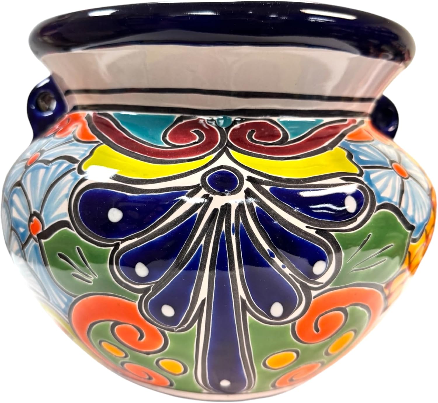 Talavera Michoacana Planter Pot Folk Art Handmade Mexican Pottery Hand Painted Outdoor Home Decor Indoor Multicolor 12"