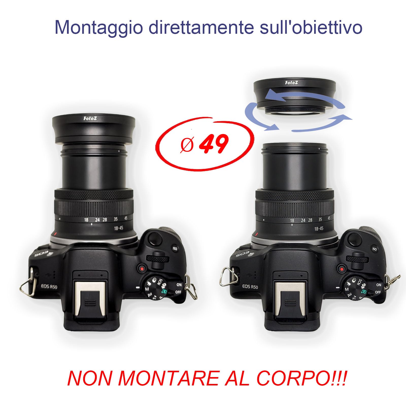Obiettivo grandangolare da 49 mm 0,75x HD (porzione macro), per Canon EOS M6 M50 Mark II M100 M200 con obiettivi EF-M 15-45 mm, R50 R100 accessori, compatibile con obiettivi RF-S 18-45 mm
