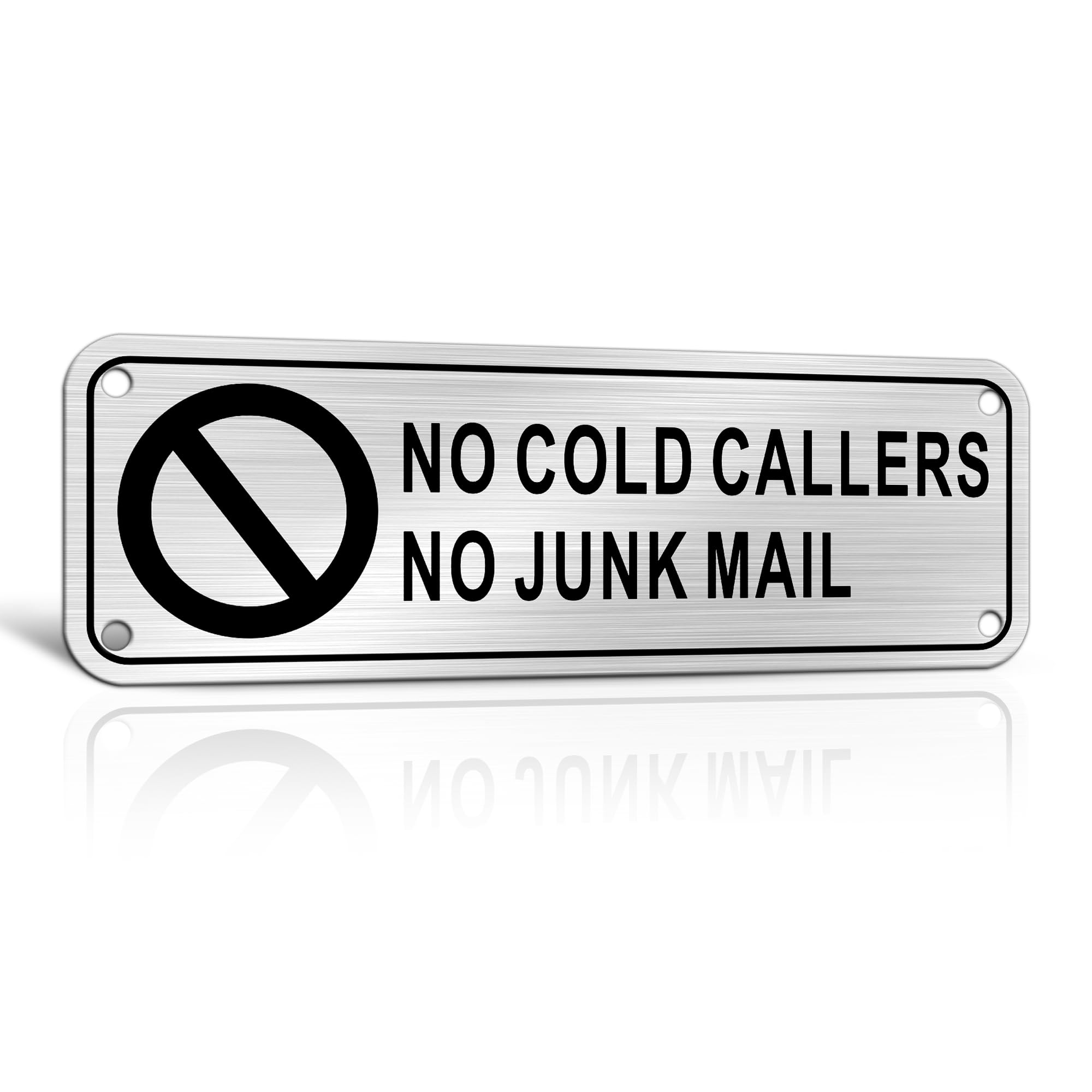 TAKULA No Junk Mail and Cold Caller Sign - 15 * 5cm Metal Sign for Front Door With Pre-drilled Holes and Adhesive Backing | 1 Pack