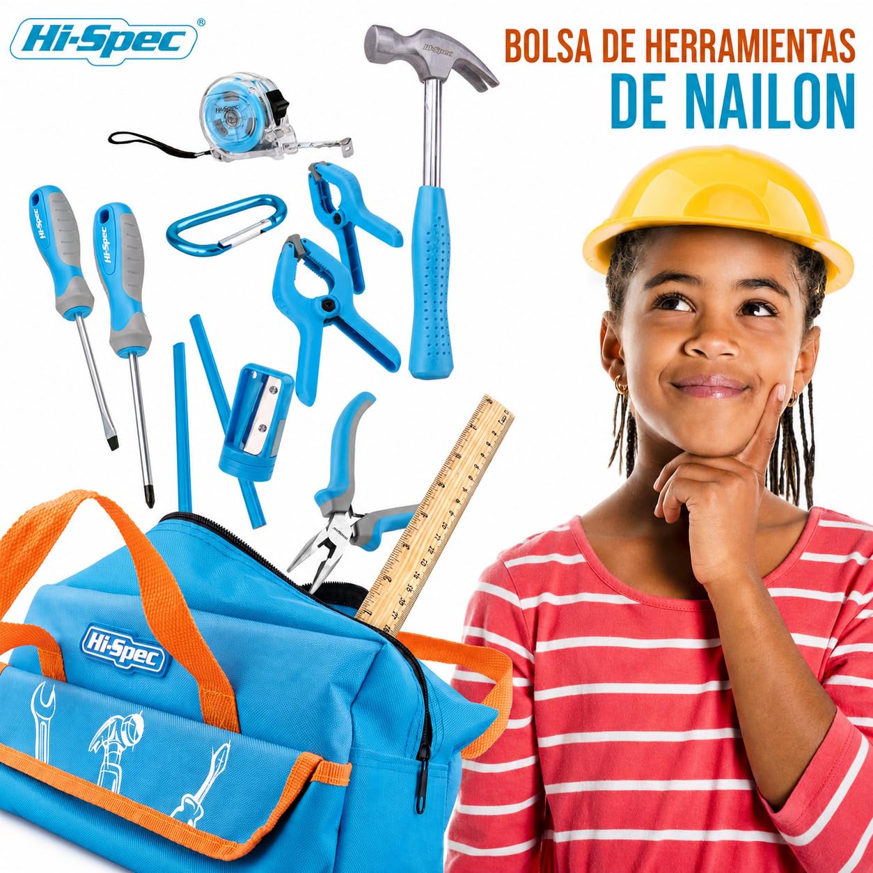 Hi-Spec Bolsa de Herramientas Reales para Niños para Aprendizaje DIY, Azul