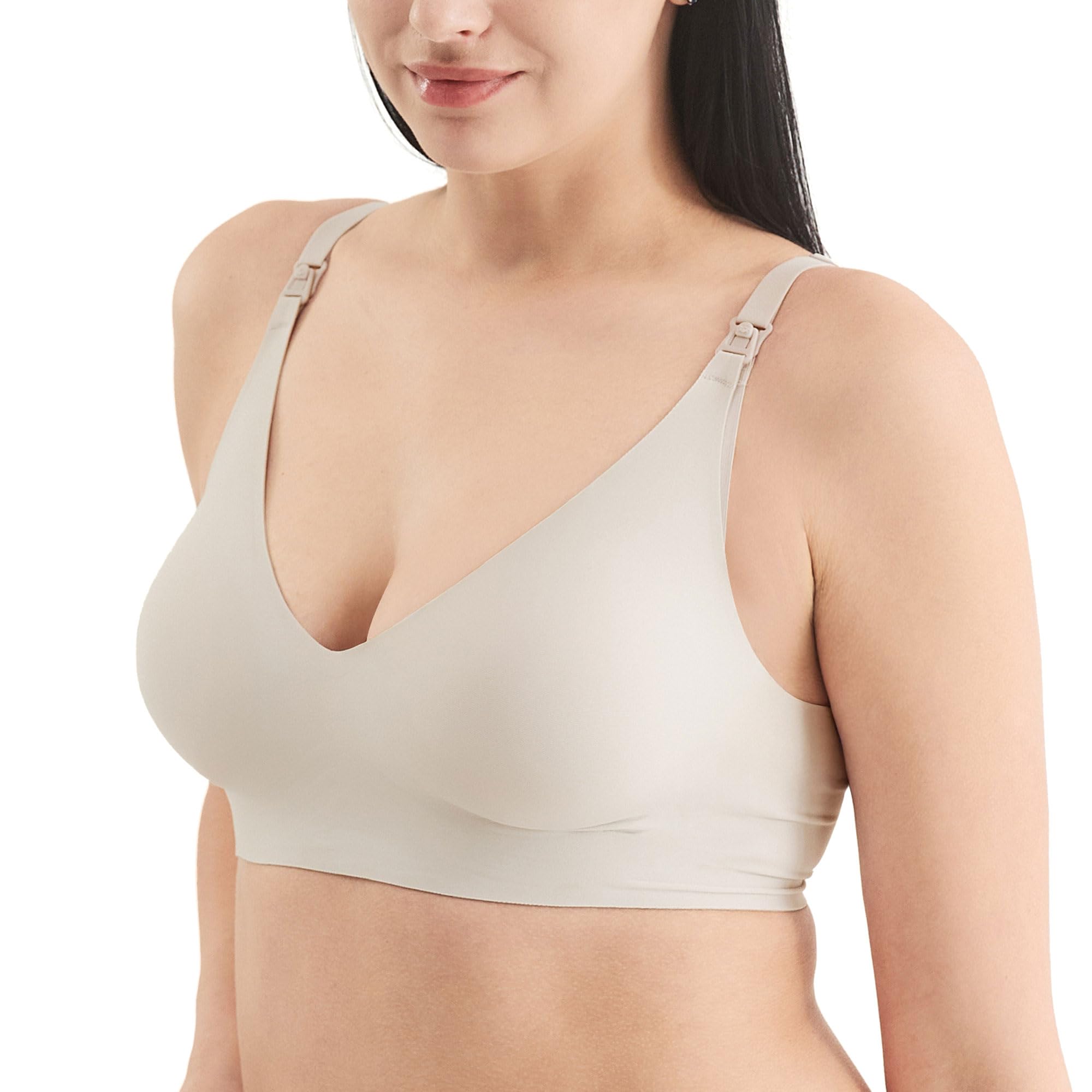Mamaway Women's Silver Silky Seamless Nursing Maternity No Show Wireless Bra, Smooth, Cooling, Lightweight For Breastfeeding, Pregnancy Xl