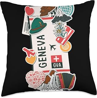 World Travel Ticket Gifts and Accessories Airport and Airline Tags-Boarding Pass of Geneva Throw Pillow, 18x18, Multicolor