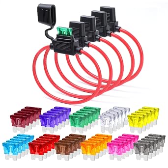 14 Gauge Fuse Holder ATC/ATO, MADCATZ, 5 PCS in-Line Automotive Blade Fuse Holder with 55 PCS Standard Car Fuses, 2A 3A 5A 7.5A 10A 15A 20A 25A 30A 35A 40A Replacement Fuses