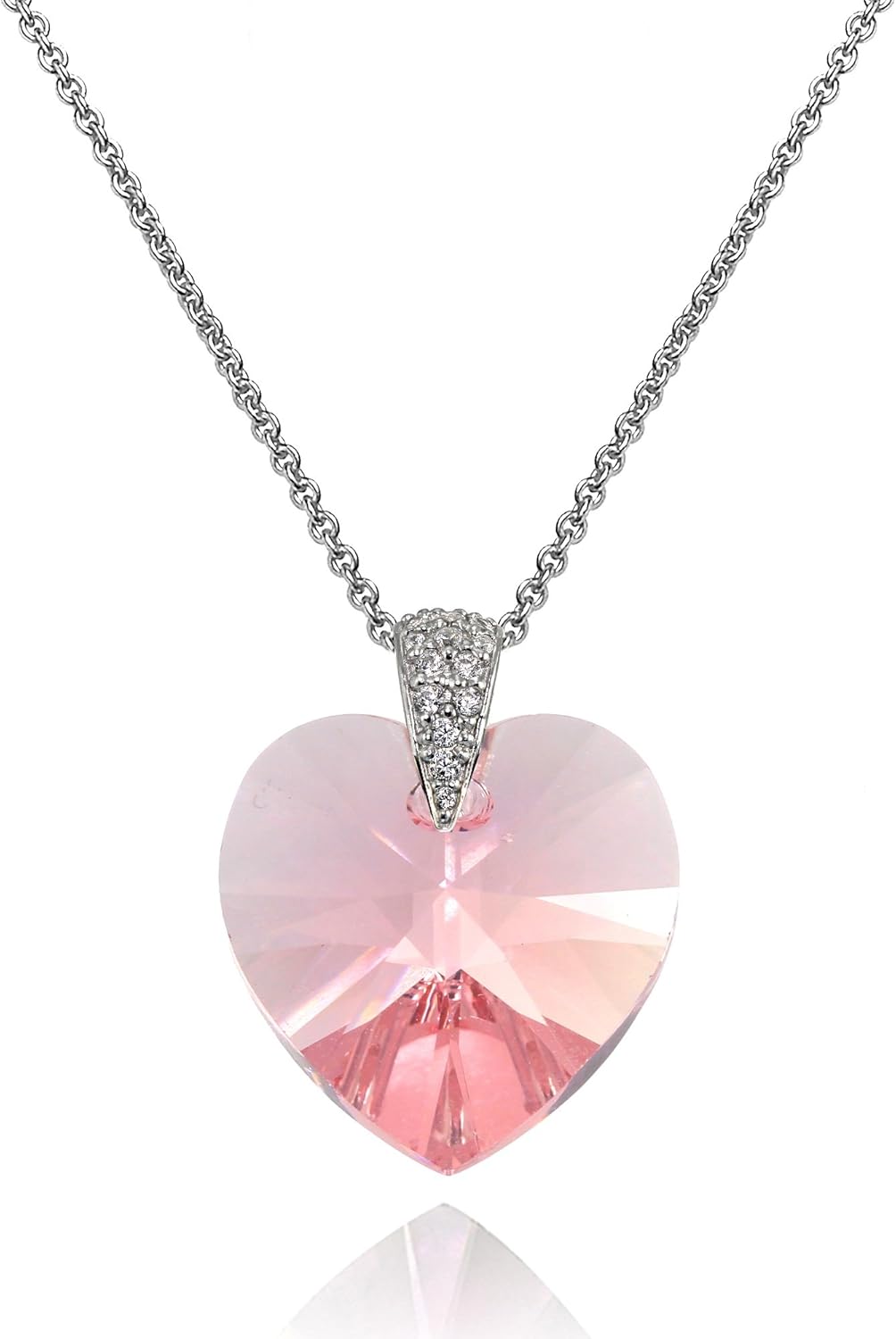 B. BRILLIANT Valentines Day Gifts Jewelry for Her Sterling Silver Colored European Crystal & CZ Accents Heart Pendant Necklace for Women Bridesmaids