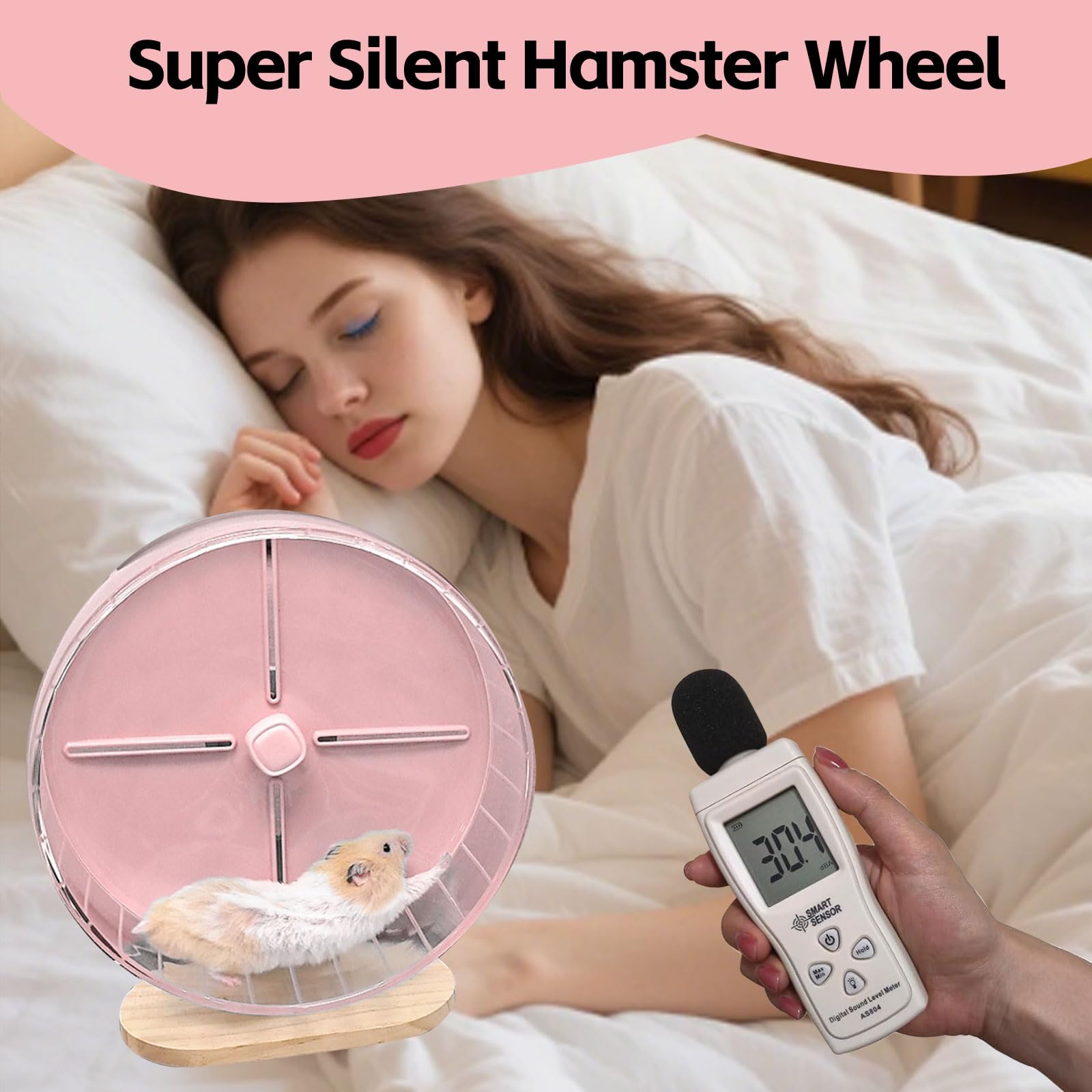 Silent Hamster Wheel,10.2 Inch Quiet Spinner Syrian Hamster Running Wheel,Anti-Skid & Adjustable Stand for Gerbils, Rats, or Other Small Pets,Pink - image 6