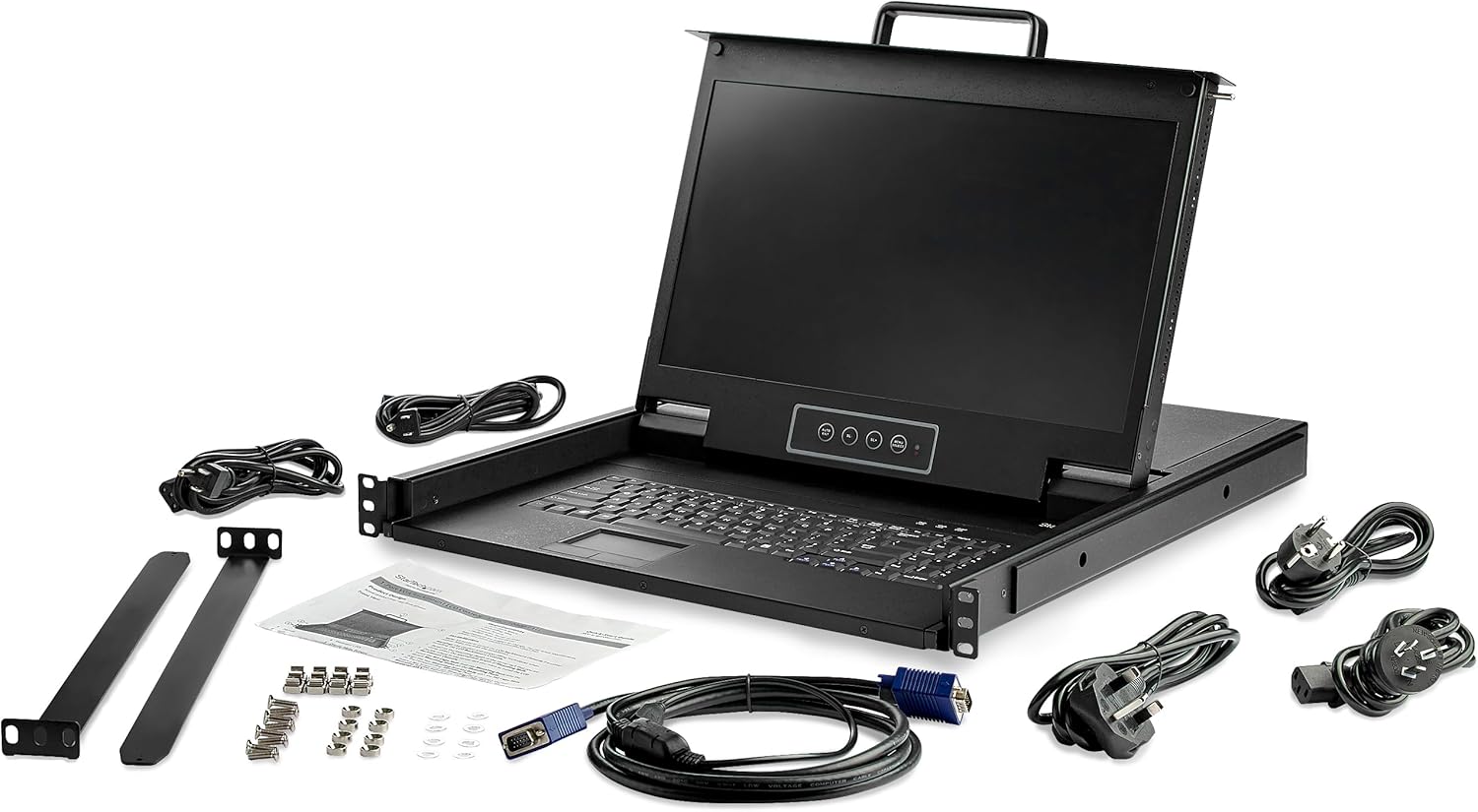 StarTech.com Rackmount KVM Console HD 1080p - Single Port VGA KVM with 17" LCD Monitor for Server Rack - Fully Featured 1U LCD KVM Drawer w/Cables & Hardware - USB Support - 50,000 MTBF (RKCONS17HD)