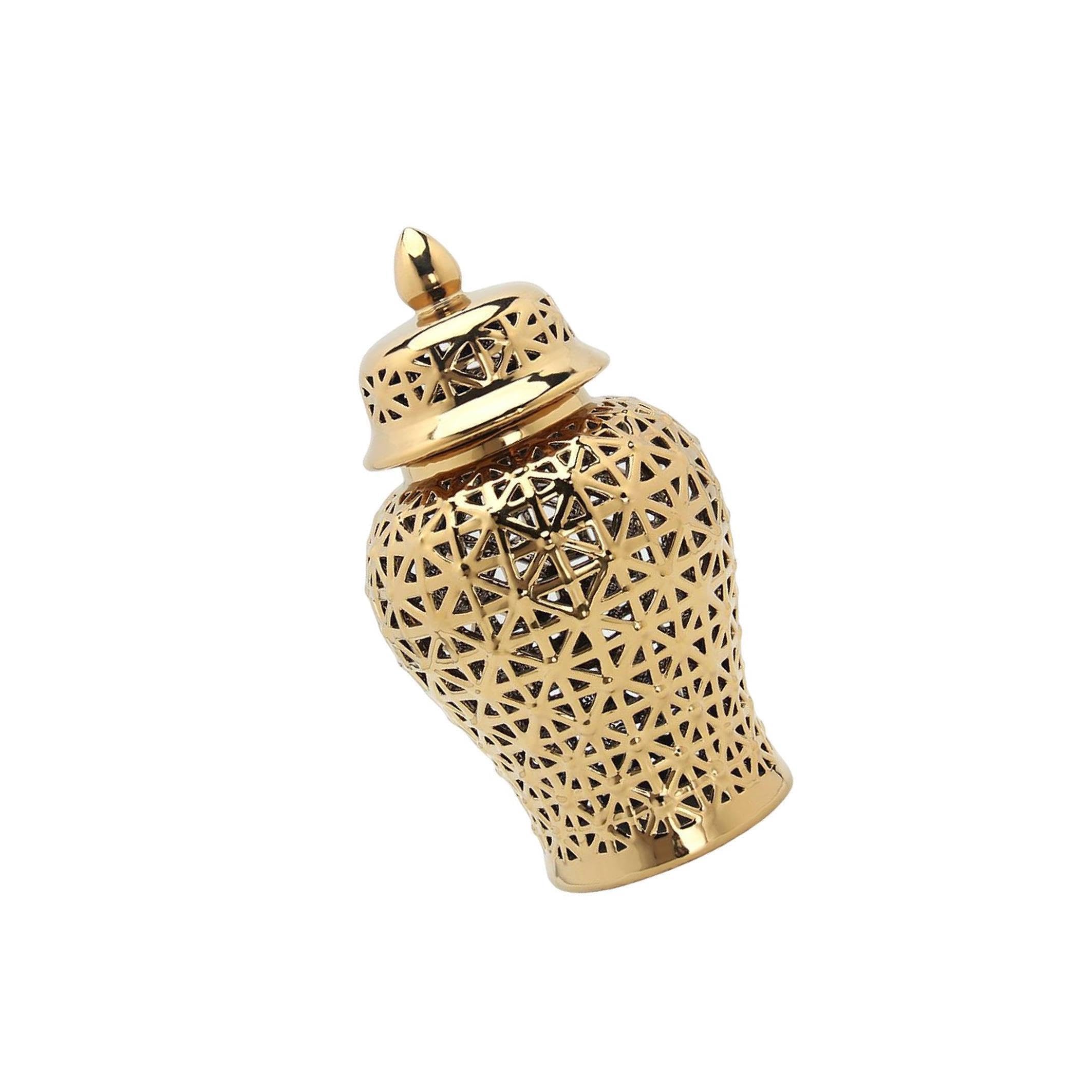 Zambuph Exquisite Porcelain Hollow Ginger Jar with Lid Temple Jar Organizer, Gold 22cmx42cm, M