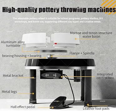 CUTANGELAR Pottery Wheel Forming Machine Pottery Wheel Ceramic Machine with LCD Touch Screen and Foot Pedal Electric Ceramic Forming Machines 12.6in Electric Ceramic Machine 60-320 RPM(White)