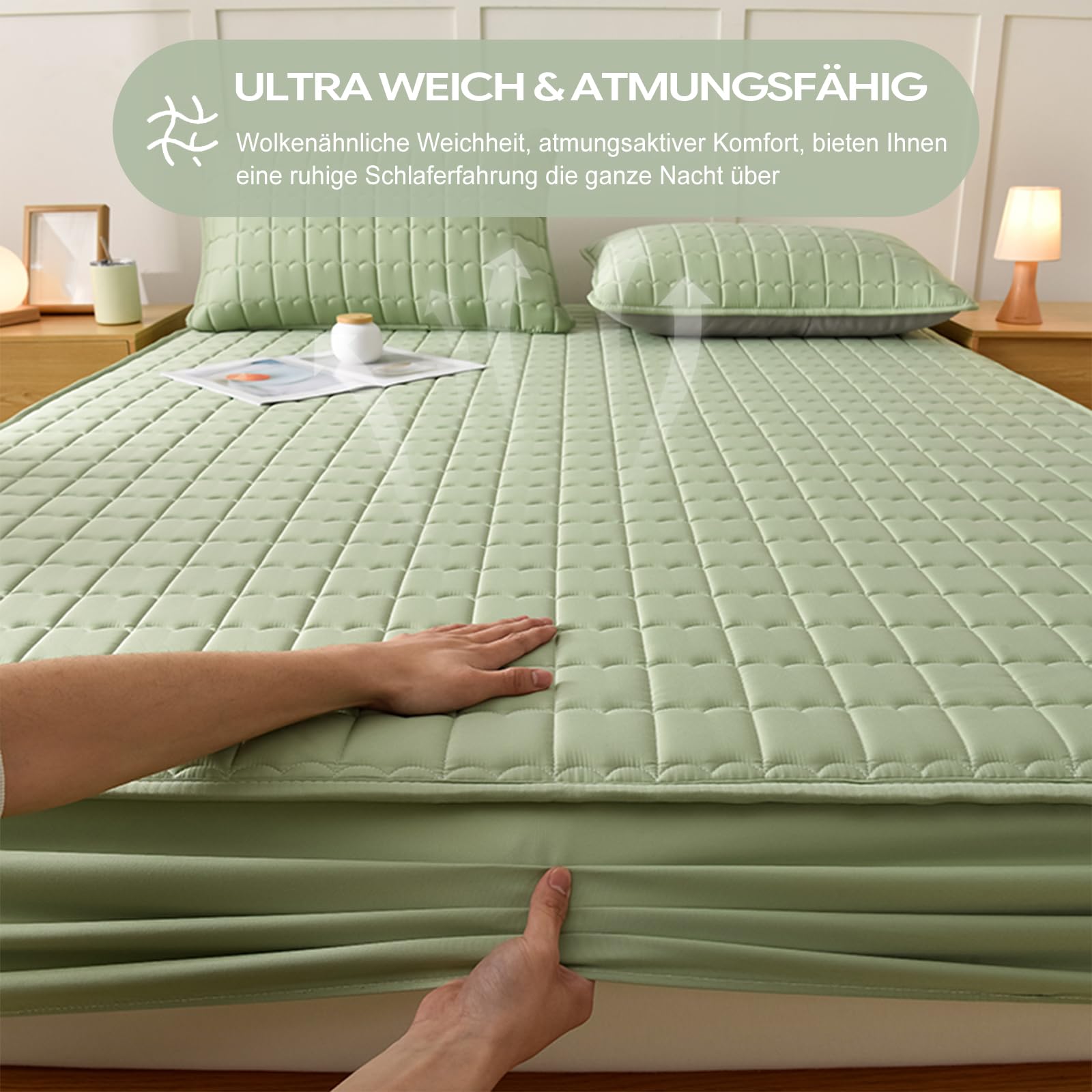 Spannbettlaken 200x220 Khaki Baumwolle Großes Doppelbett