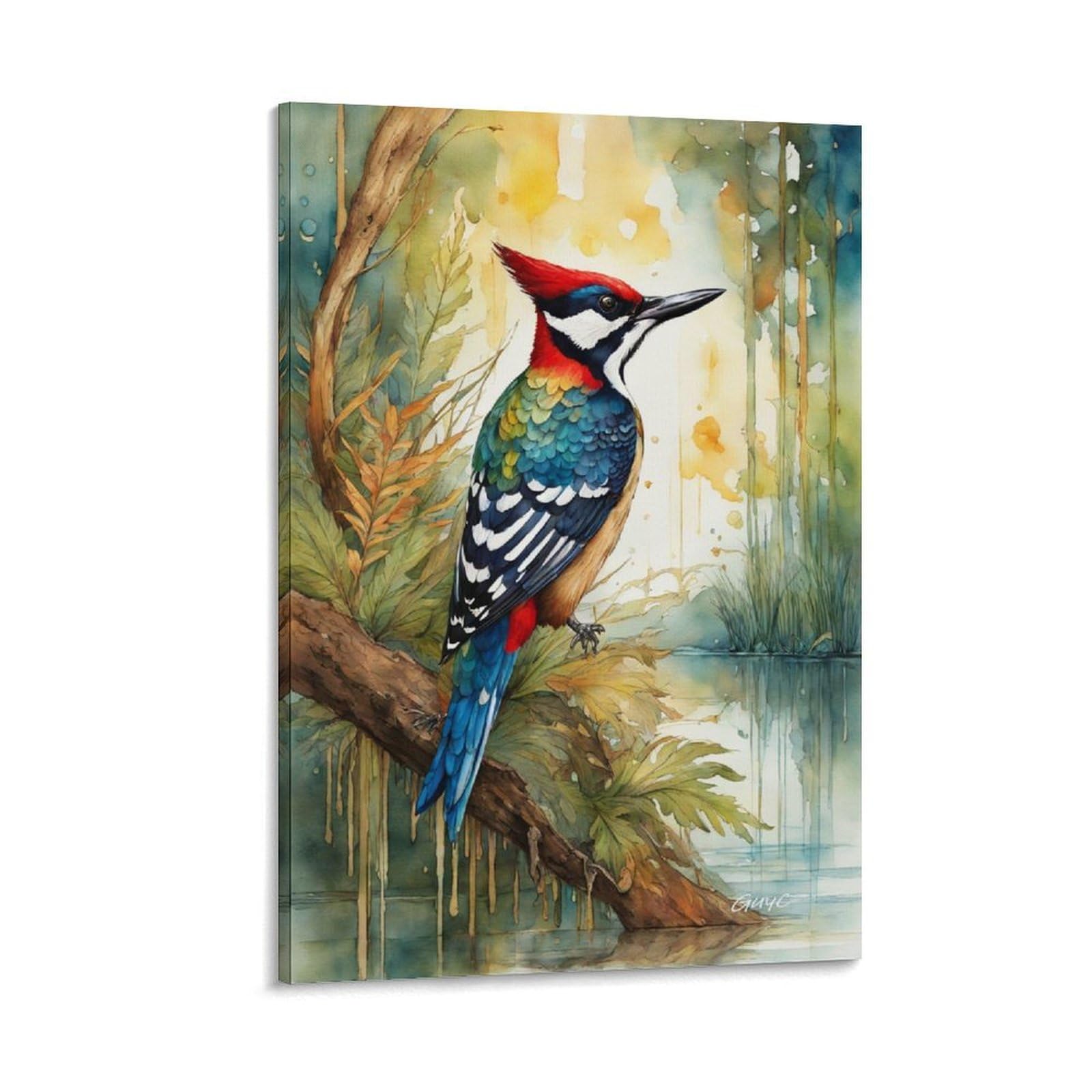 Phqazwsxe Frame-Style-6 Woodpecker Wall Painting Wall Art Giclee Artwork Animal Home Decor Canvas Uv Printing For Living Room 12X18inch(30X45cm)