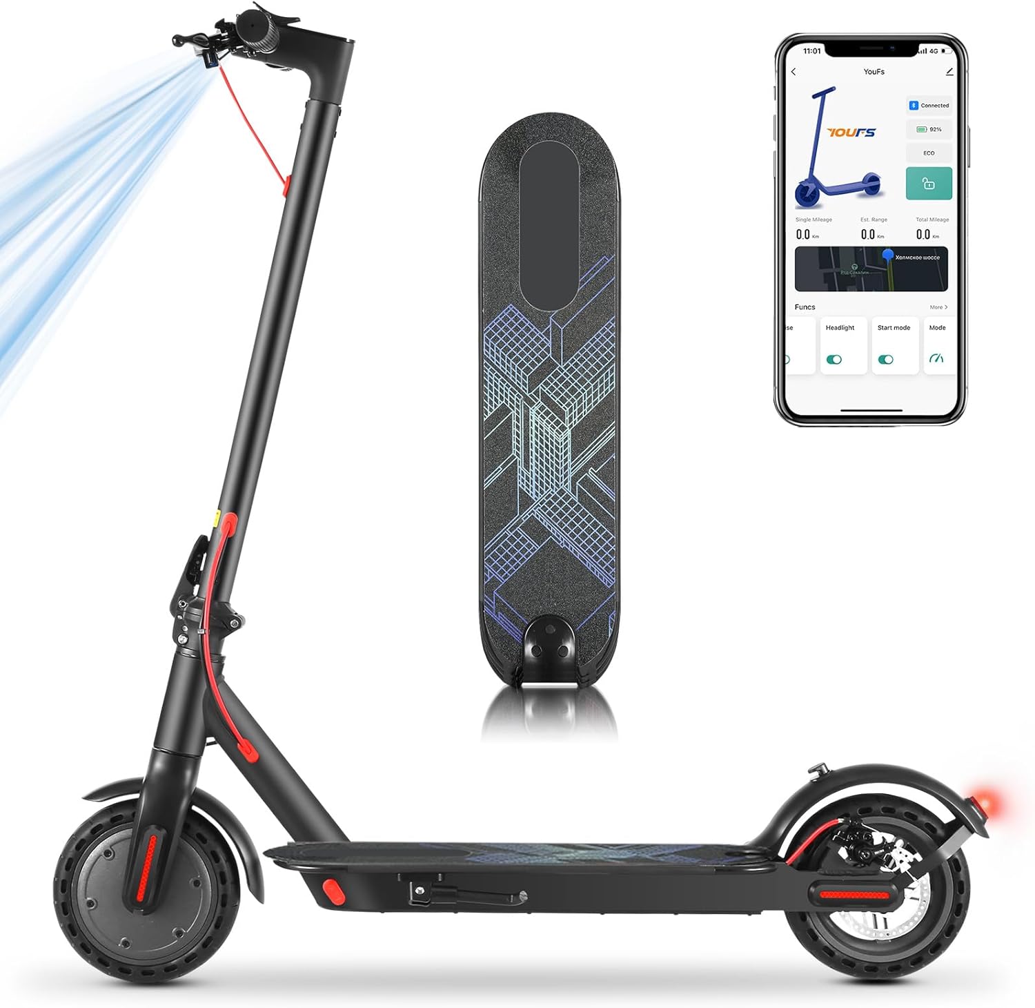 Caroma Electric Scooter 630W Peak Motor, 20 Mph Max Speed & 18 Miles Range, APP Lock Electric Scooter Adults with Double Braking System, Foldable 8.5" Cruise Control E Scooter for Adults & Teens