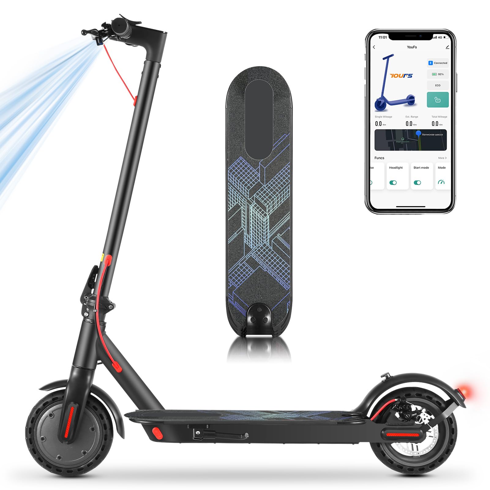 Caroma Electric Scooter 630W Peak Motor, 20 Mph Max Speed & 18 Miles Range, APP Lock Electric Scooter Adults with Double Braking System, Foldable 8.5" Cruise Control E Scooter for Adults & Teens
