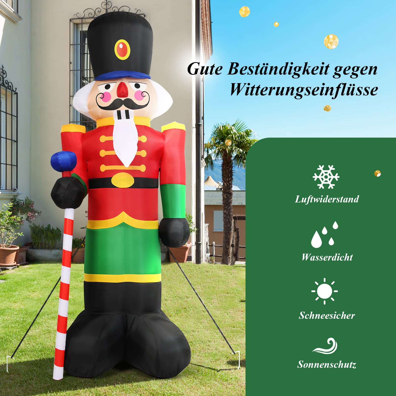 GOPLUS 240 cm Nussknacker Soldat, Aufblasbare Weihnachtsfigur, Weihnachtsdeko mit LED-Beleuchtung, mit Eingebautem Gebläse, mit Befestigungsmaterial, für Innen- & Außenbereich