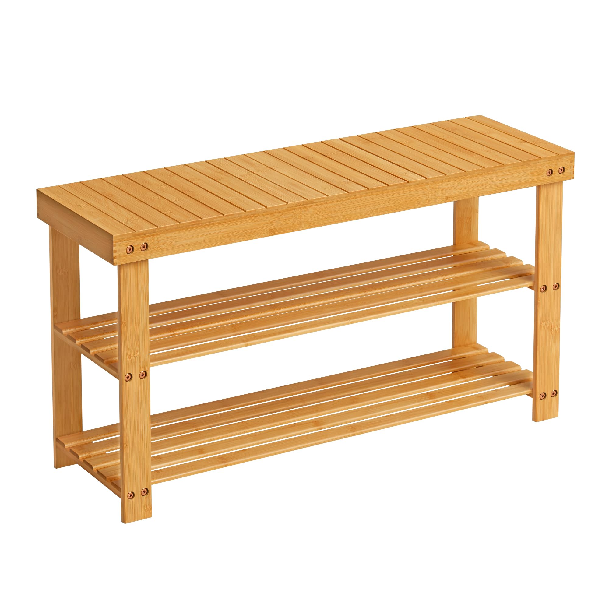 SONGMICS, Scarpiera in Bambù a 3 Livelli, Panca per Corridoio, Può Contenere fino a 130 kg, 28,7 x 90 x 45,3, Ingresso, Bagno, Camera da Letto, Naturale LBS90N, 90L cm