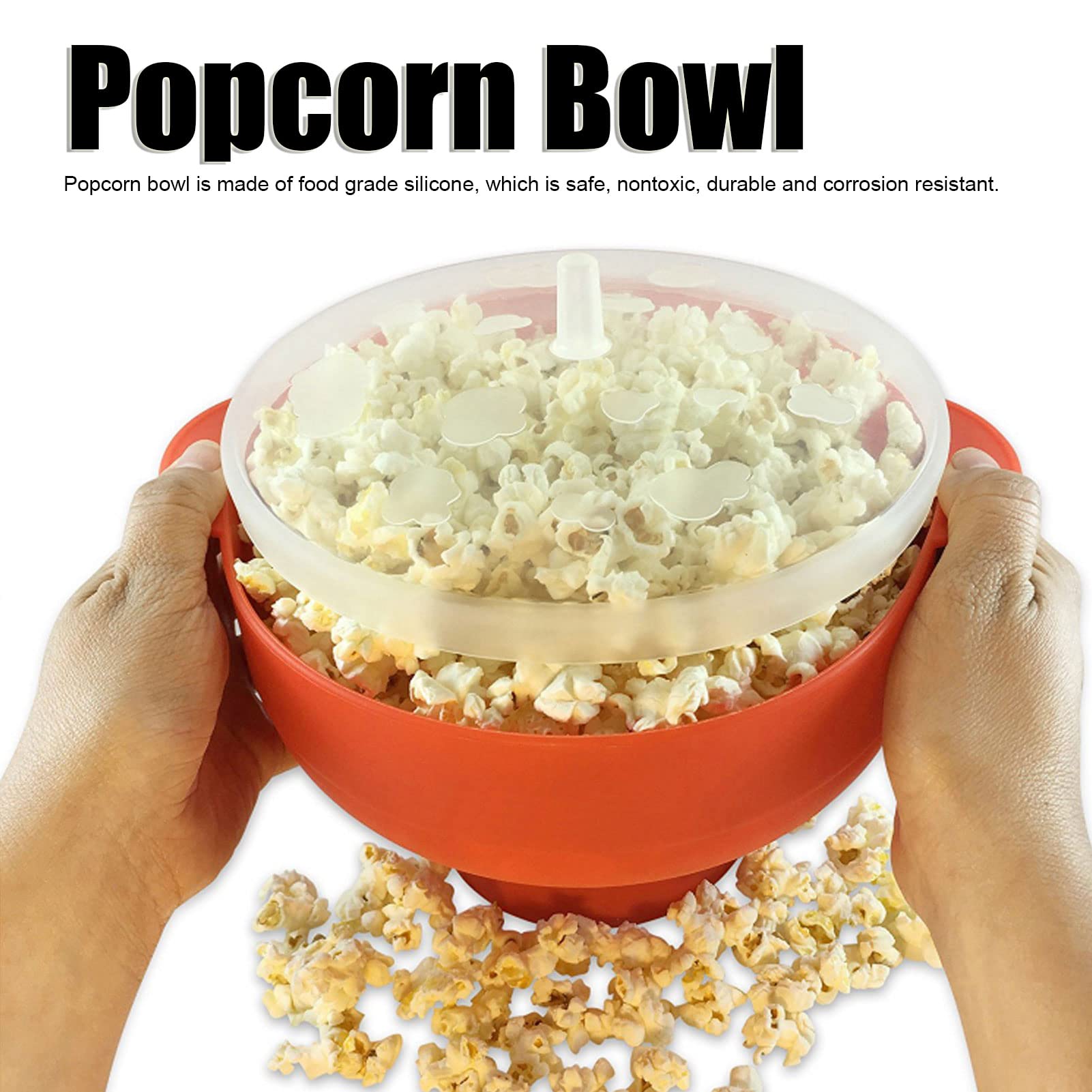 Popper do popcornu w kuchence mikrofalowej Duża silikonowa miska na popcorn bez BPA z uchwytem w pokrywie Składana maszyna do popcornu DIY do użytku w kuchni domowej (Pomarańczowy)