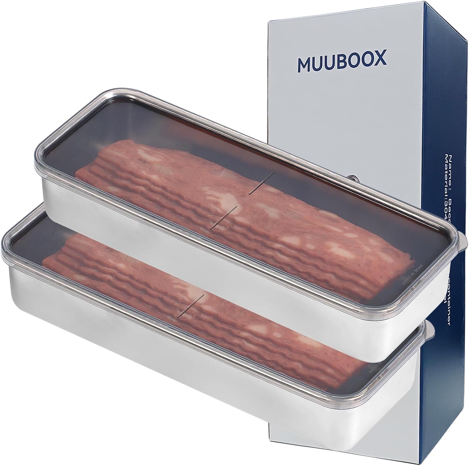 MUUBOOX Bacon storage container for fridge,304 Stainless
