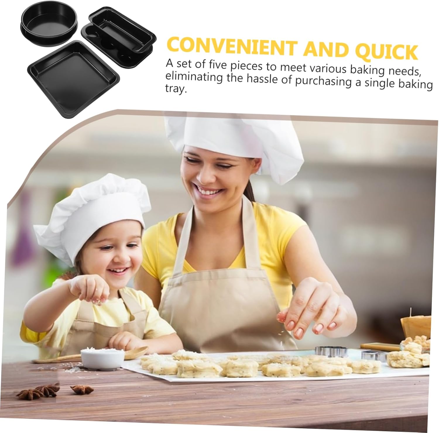 Generic 5pcs Baking Set Baking Tray Mold Kitchen Bakeware Tray Baking Dish Pizza Crisper Oblong Pie Pan Food Baking Pan Pizza Serving Oven Muffin Pan Carbon Steel Black