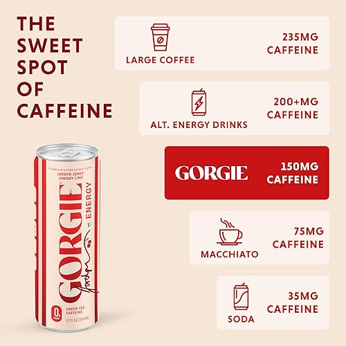 Miniatura 5 de GORGIE - Jordyn Jones Cherry Lime - Bebida energética natural, sin azúcar, saludable, con gas, con té verde, biotina y vitamina B, 150 mg de