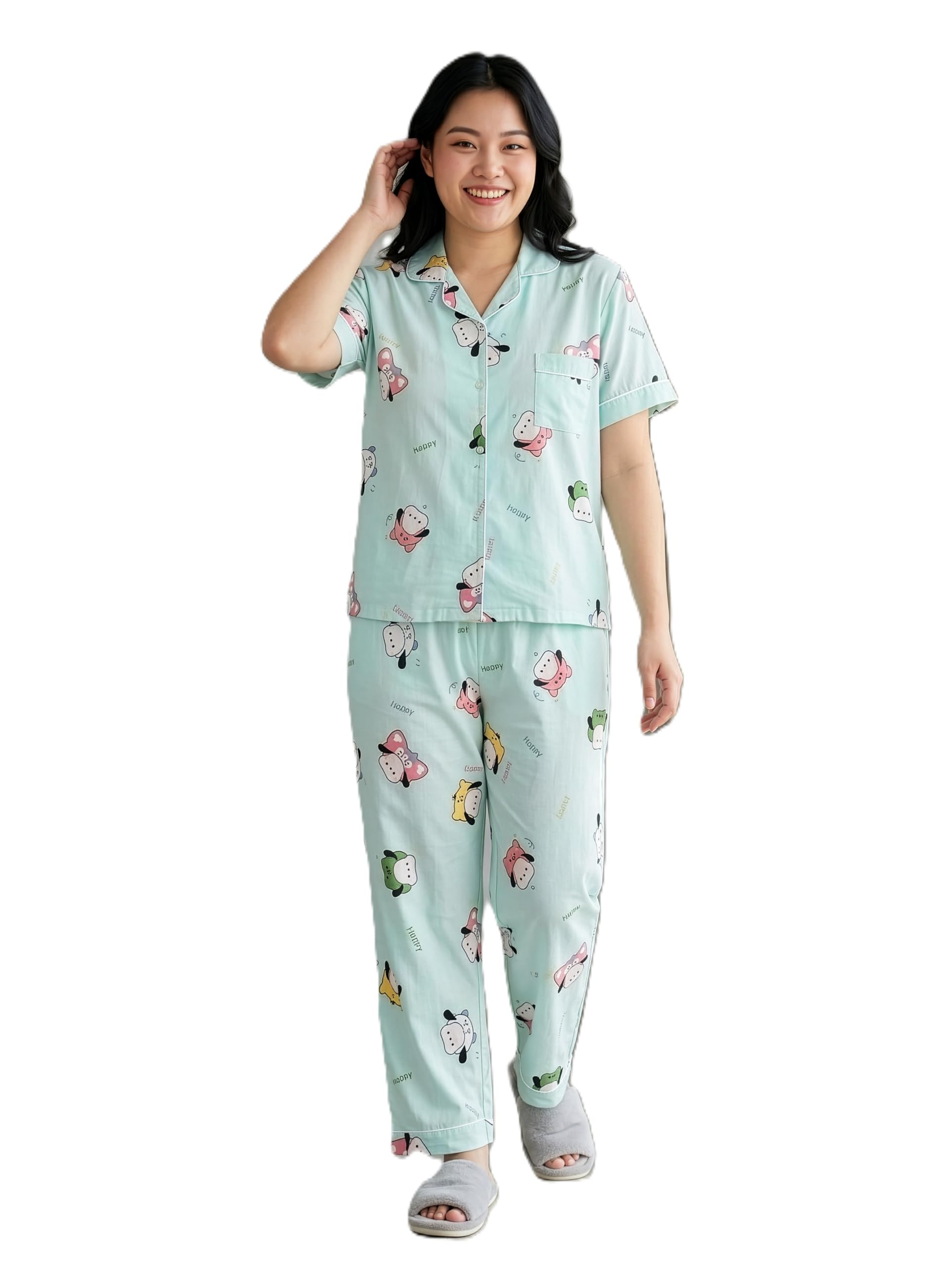 lugo Women’s Printed Cotton Blend Night Suit Set | Soft & Breathable Short Sleeve Shirt with Pyjama | Comfortable Sleepwear-picture-53