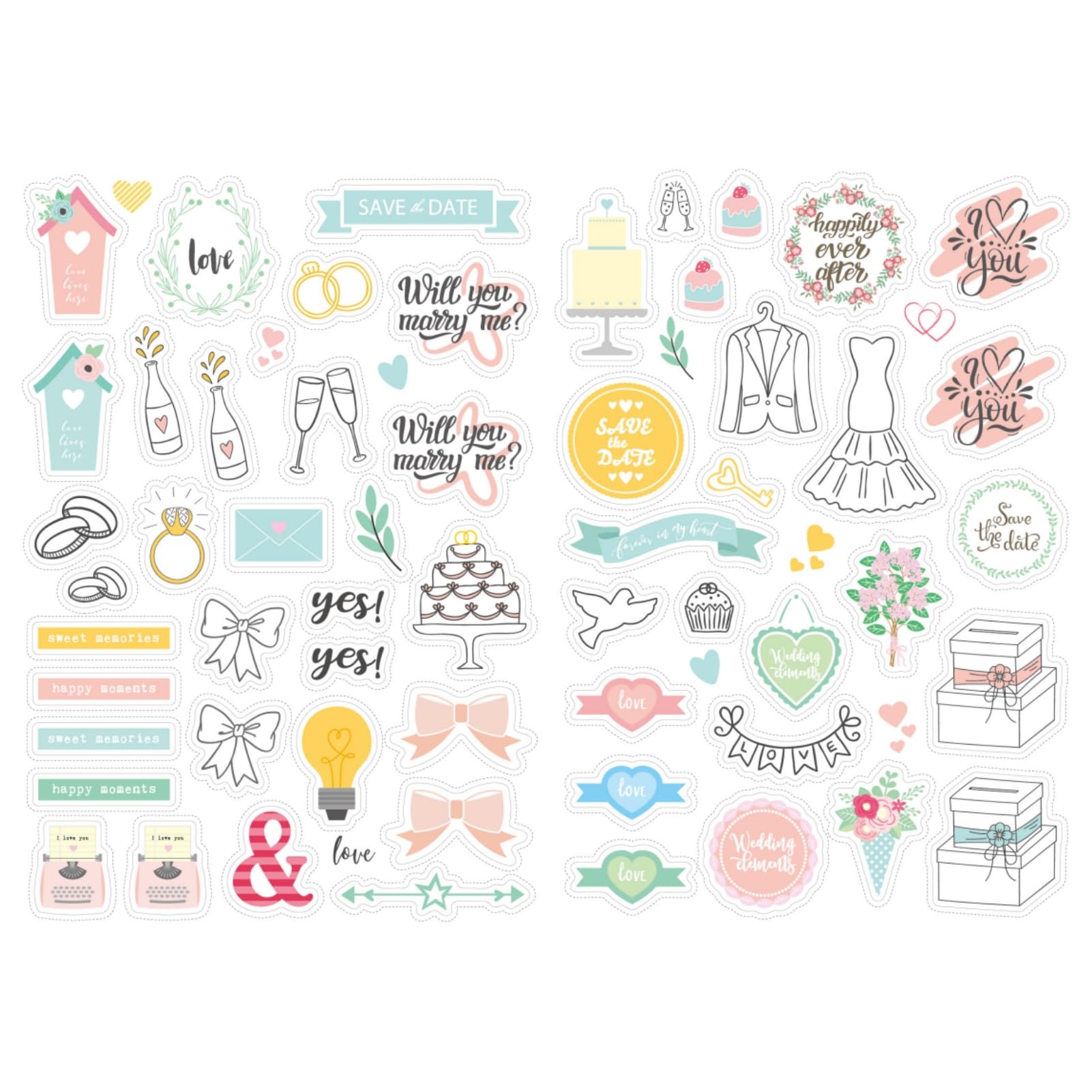 Naklejki na album fotograficzny, księga gości, wesele, 5 arkuszy z 206 ilustracjami, naklejki ślubne do scrapbookingu, naklejki ślubne na przyjęcie ślubne, na przyjęcie dla panny młodej, zaręczyny,