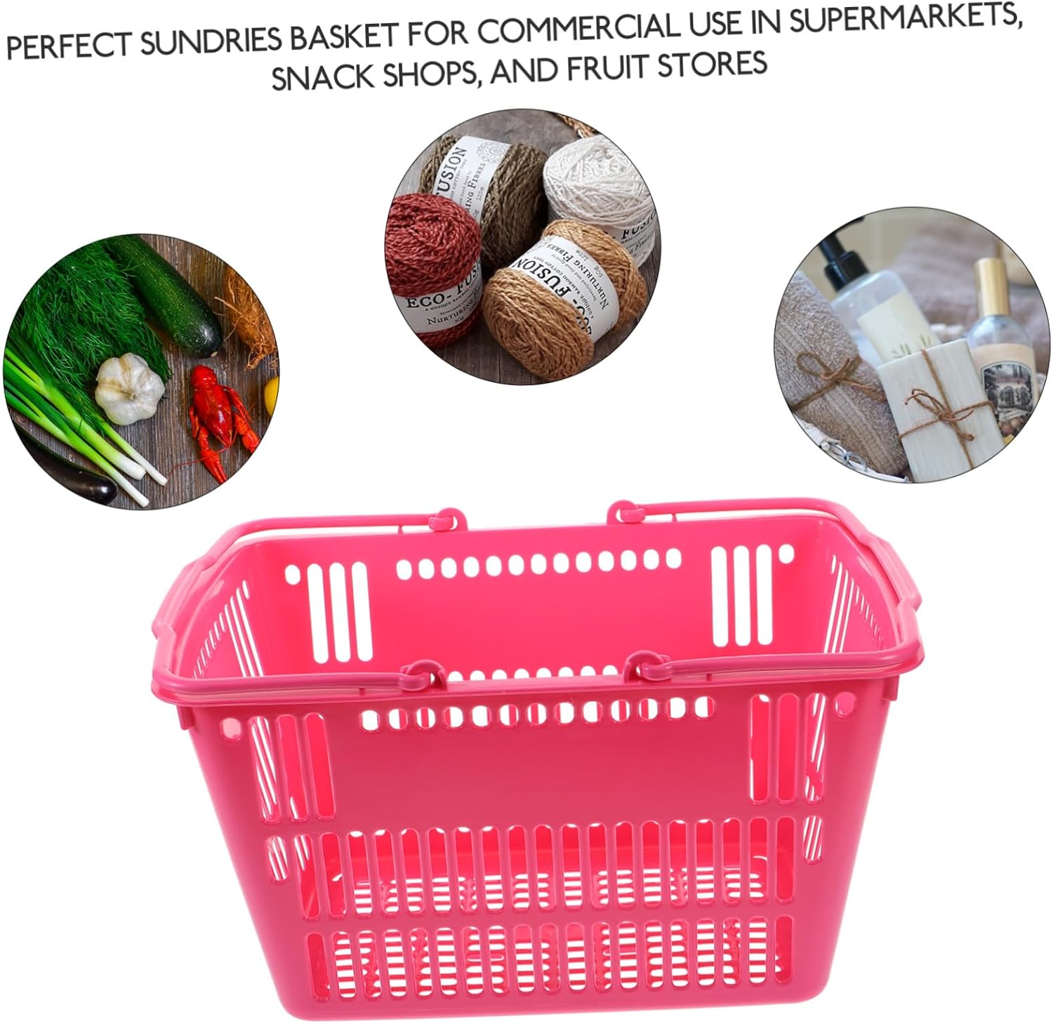 Thickened Handheld Shopping Basket for Supermarkets Medium Portable Storage Container Sundries Organizer Pink for Easy Carrying and Commercial Use