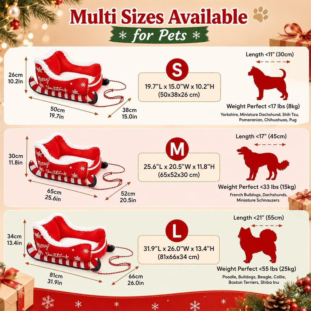 Cama para Gatos de Navidad,Cama para Perros,Cama navideña para Perros con Forma de Trineo de Papá Noel,Trineo de Navidad,Nido de Peluche,para Dormitorio,Salón,Invierno,Casa