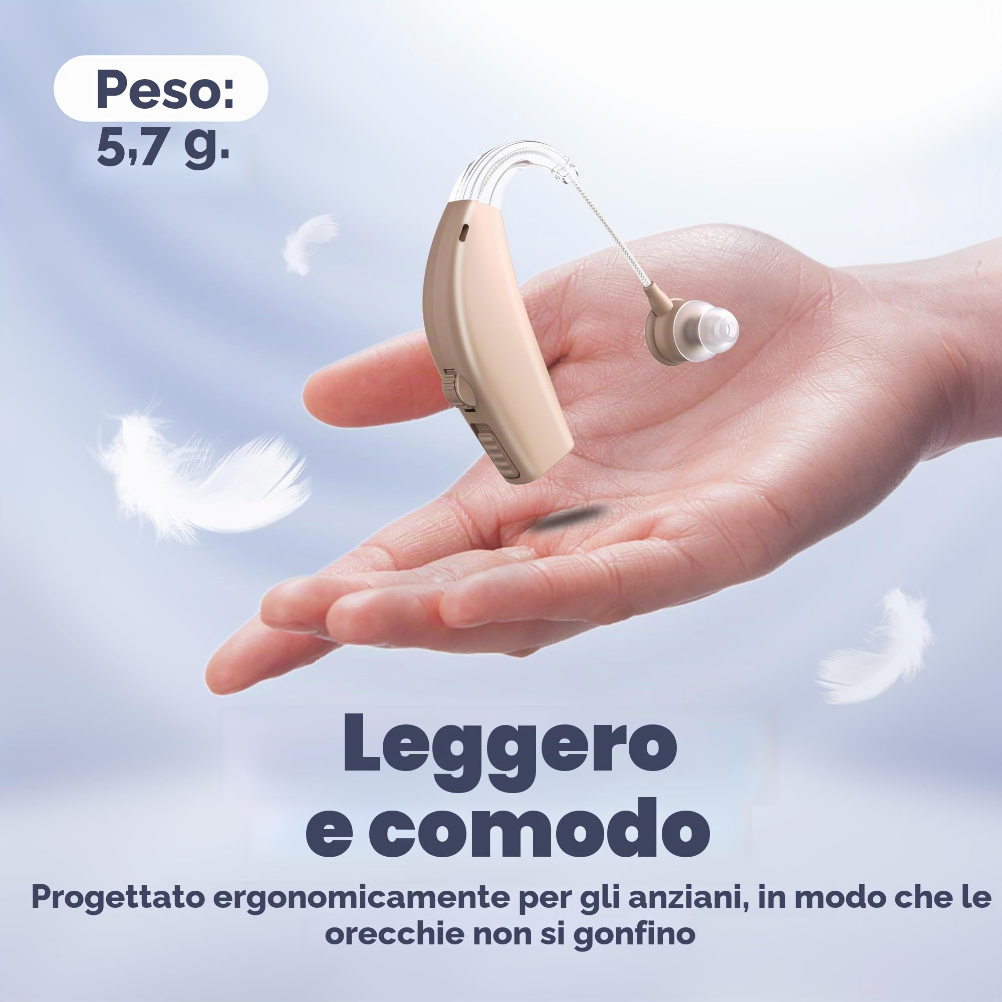 Associa un dispositivo BTE digitale ricaricabile con riduzione del rumore adatto per adulti e anziani, durata della batteria per tutto il giorno, leggero dietro l'orecchio, pelle