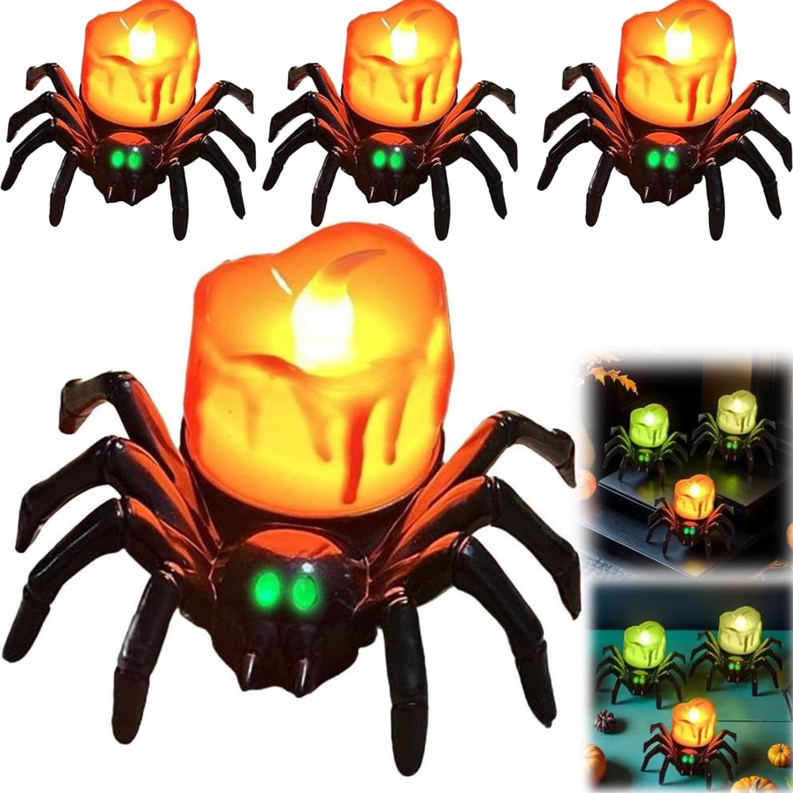 12PCS Halloween Candles,Spider Light,Flameless Halloween LED Tea Lights Spider Candle Tealights,Battery Operated,for Holiday Party Table Home Spooky Decor (Orange)