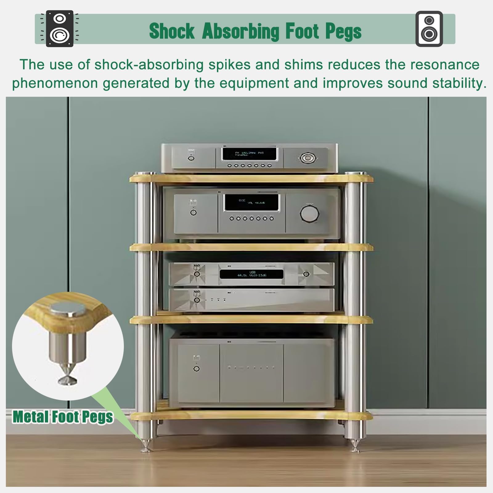 Mała przestrzeń Półka Media Stereo, 1 2 3 4 warstwy audio regały sprzęt szafki, rozrywkowe elementy stereo do kuchni, salonu, sypialni (beżowy, 60 x 48 x 40 cm)