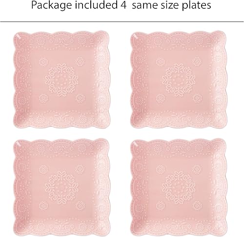 Miniatura 2 de Jusalpha Juego de platos cuadrados de cerámica de encaje en relieve, platos de pastaensaladapostre, lavavajillas, microondas, juego de vajilla para